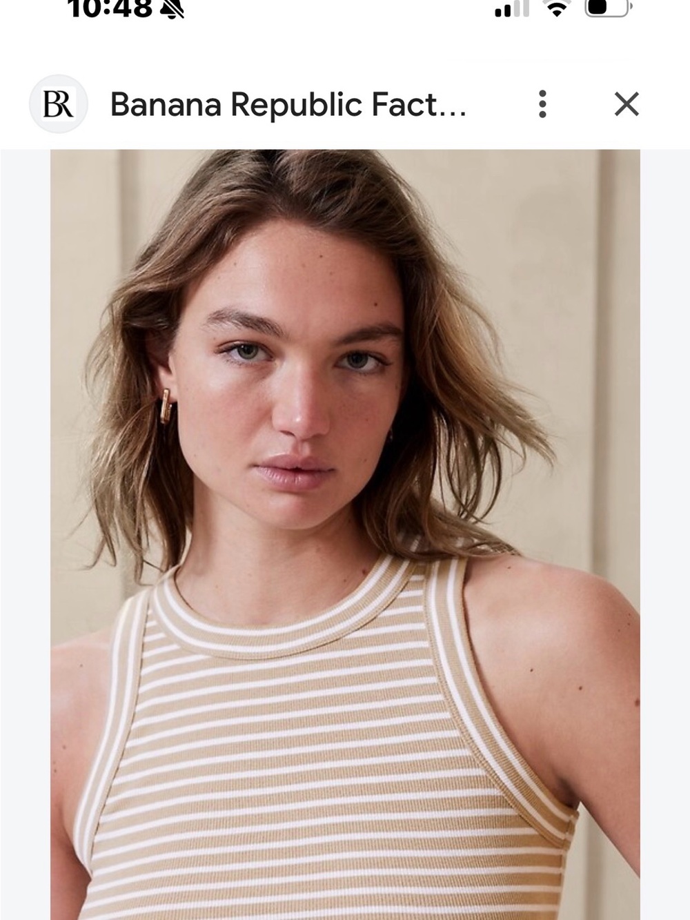 Banana Republic Beige and White Striped Ribbed Tank